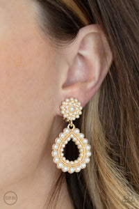 Paparazzi- Discerning Droplets Gold Clip-On Earring