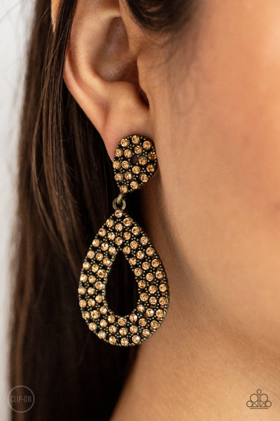 Paparazzi- Pack In The Pizzazz Brass Clip-On Earring