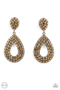 Paparazzi- Pack In The Pizzazz Brass Clip-On Earring