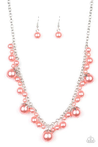Paparazzi- Uptown Pearls Orange Necklace