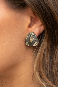 Paparazzi- Gorgeously Galleria Brass Clip-On Earring