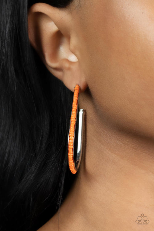 Paparazzi- Beaded Bauble Orange Hoop Earring
