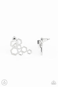 Paparazzi- Six-Sided Shimmer Silver Post Earring
