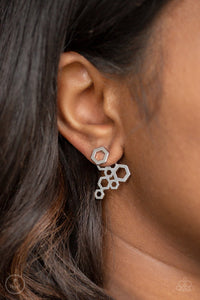 Paparazzi- Six-Sided Shimmer Silver Post Earring