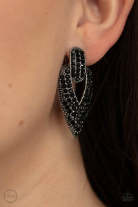 Paparazzi- Blinged Out Buckles Black Clip-On Earring