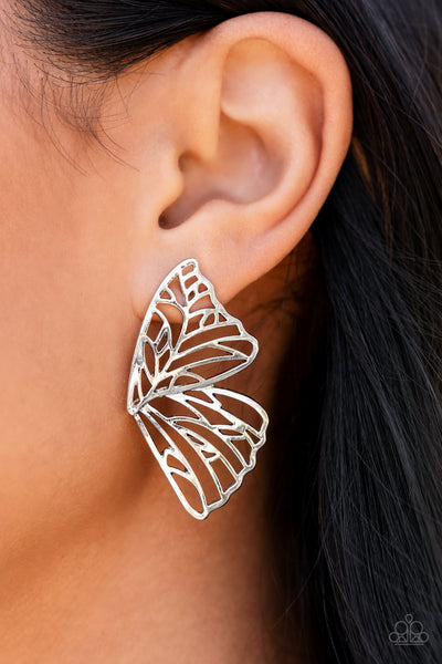 Paparazzi- Butterfly Frills Silver Post Earring